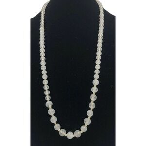 CADORO Clear Striped Graduated Glass Beaded Necklace Vintage Runway Designer 32”